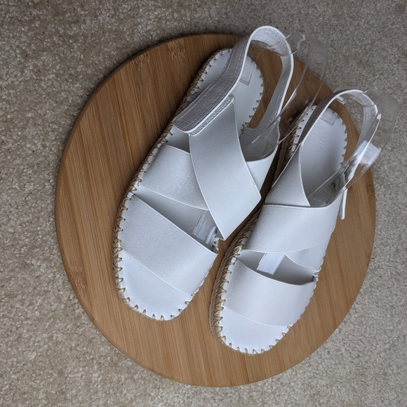 VINCE Tenison Espadrille Sandal White Leather Flat Low Platform Jute - Picture 9 of 16